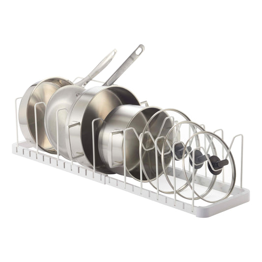 YAMAZAKI Home Tower Adjustable Lid & Pan Organizer – Kitchen Drawer Storage Shelf Rack