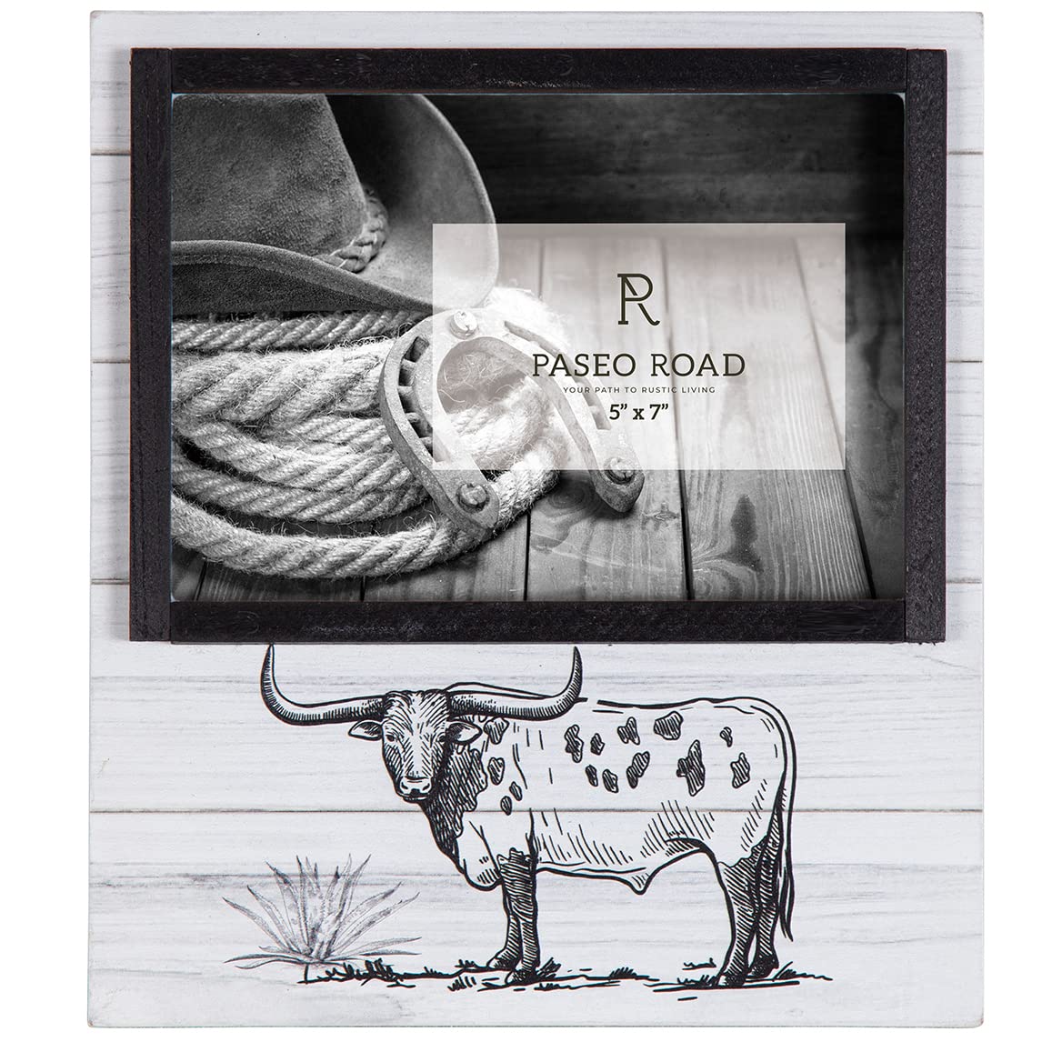 Paseo Road Ranch Life Western Picture Frames 5x7 inch, Cow Texas Longhorn Themed Wooden Rustic Picture Frames