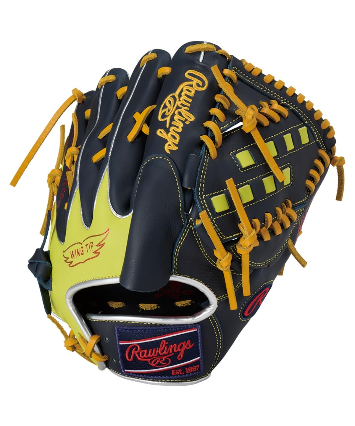 Rawlings Baseball Glove Soft Hyper TECH Color SYNC GR5FHTCA15W for Pitchers Navy/O Yellow 11.75 inch *for Right Throwing