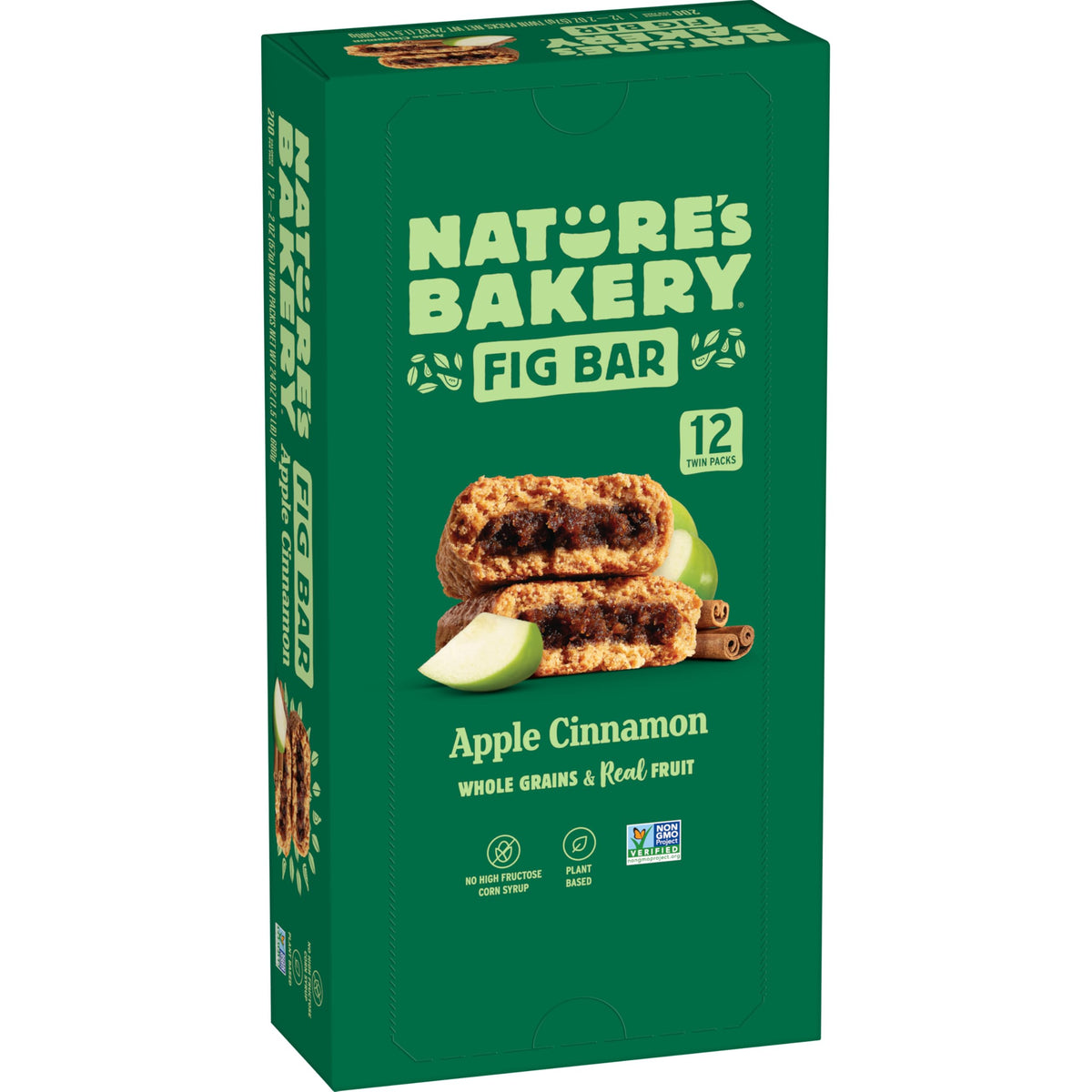 Nature's Bakery Whole Wheat Fig Bars, Apple Cinnamon, Real Fruit, Vegan, Non-GMO, Snack Bar, 1 Box With 12 Twin Packs (12 Twin Packs)