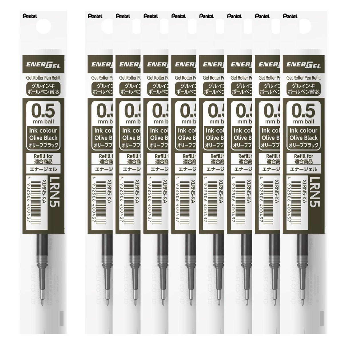 ぺんてる EnerGel Black Colors Ballpoint Pen Refill, 0.02 inches (0.5 mm), Olive Black, 10 Pieces XLRN5-KA