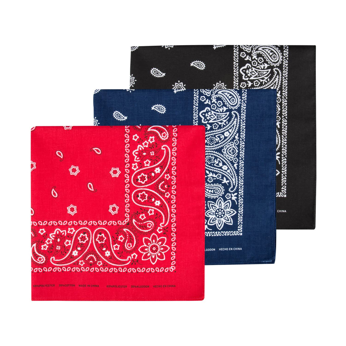 Levi's Men's 100% Cotton Multi-purpose Bandana Gift Sets – Headband, Wrap, Protective Coverage, Black/Red/Navy, Pack 3