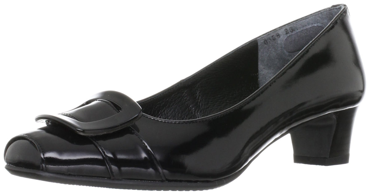 Neorhythm NE0358 Buckle Motif Flow Heel Pumps, Black, 25.5 cm