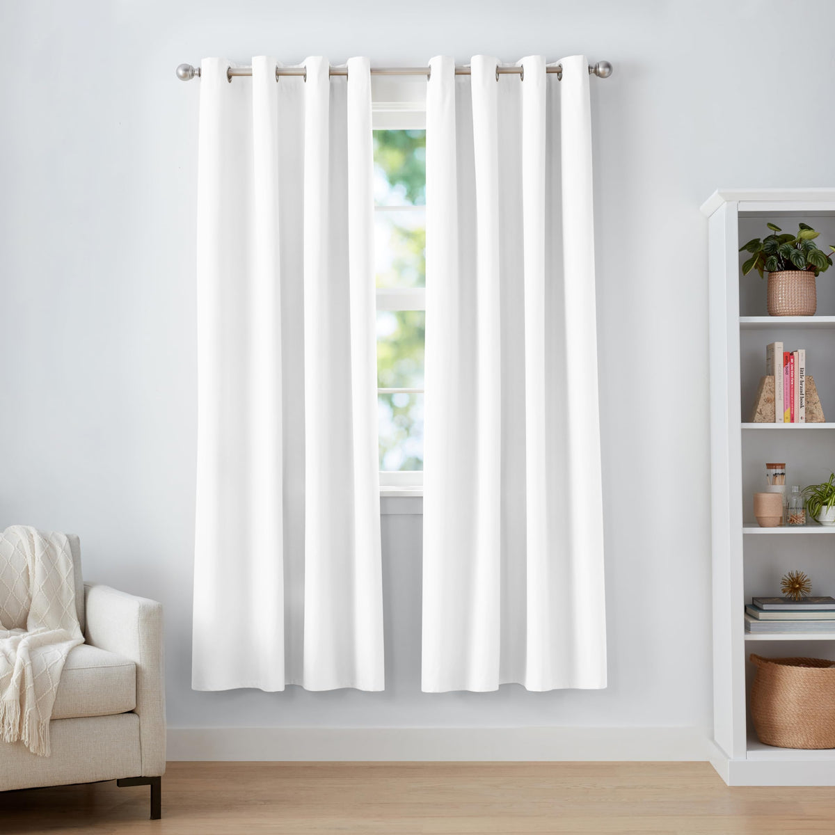 Amazon Basics Room Darkening Blackout Window Curtain with Grommets, for Living Room and Bedroom, 52 x 84 inches, White, 2 Panels per Set (1 Set)