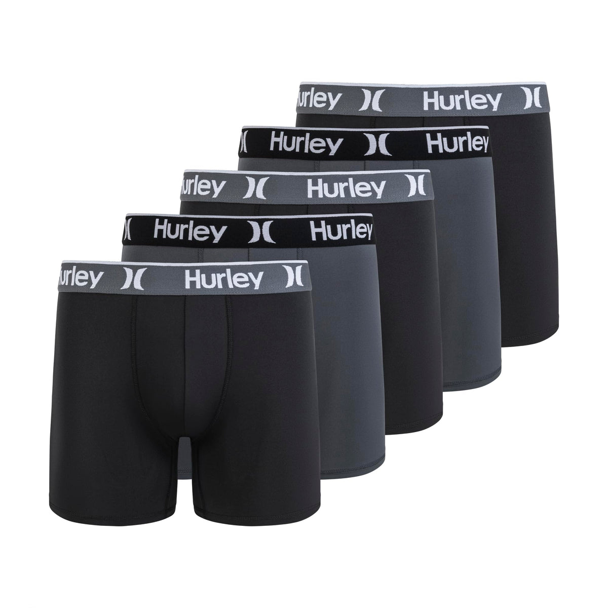 Hurley Men's 5 Pack Boxer Briefs, Black Grey, Small
