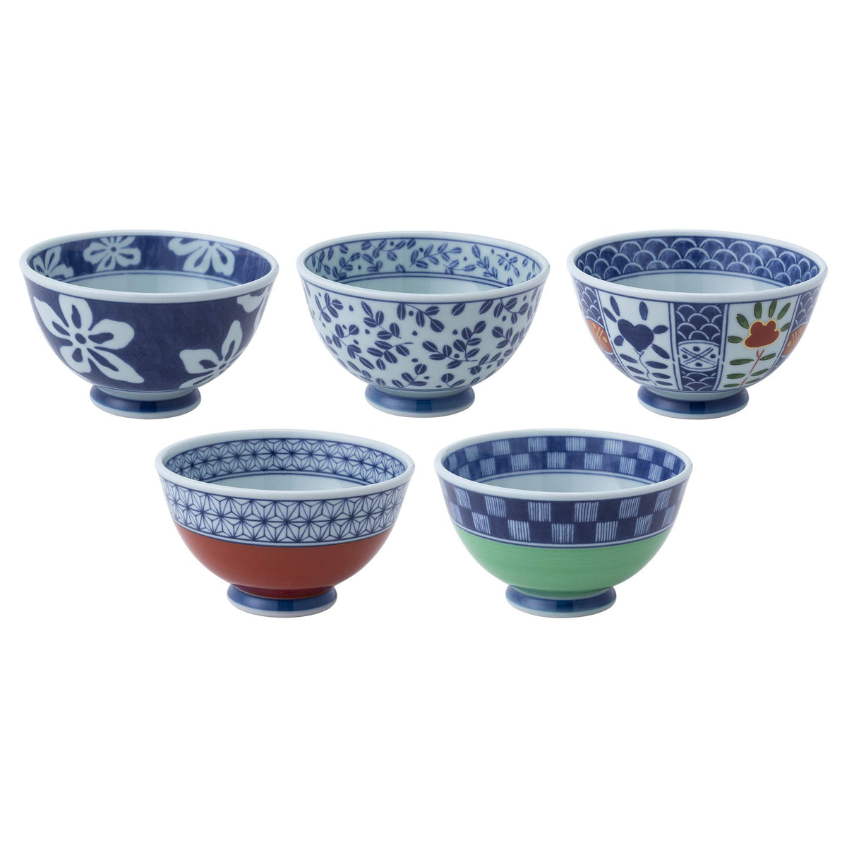 西海陶器(Saikaitoki) Saikai Pottery Hasami Ware 52642 Lightweight Rice Bowls with Dyed Nishiki Ehai (5 Pieces)