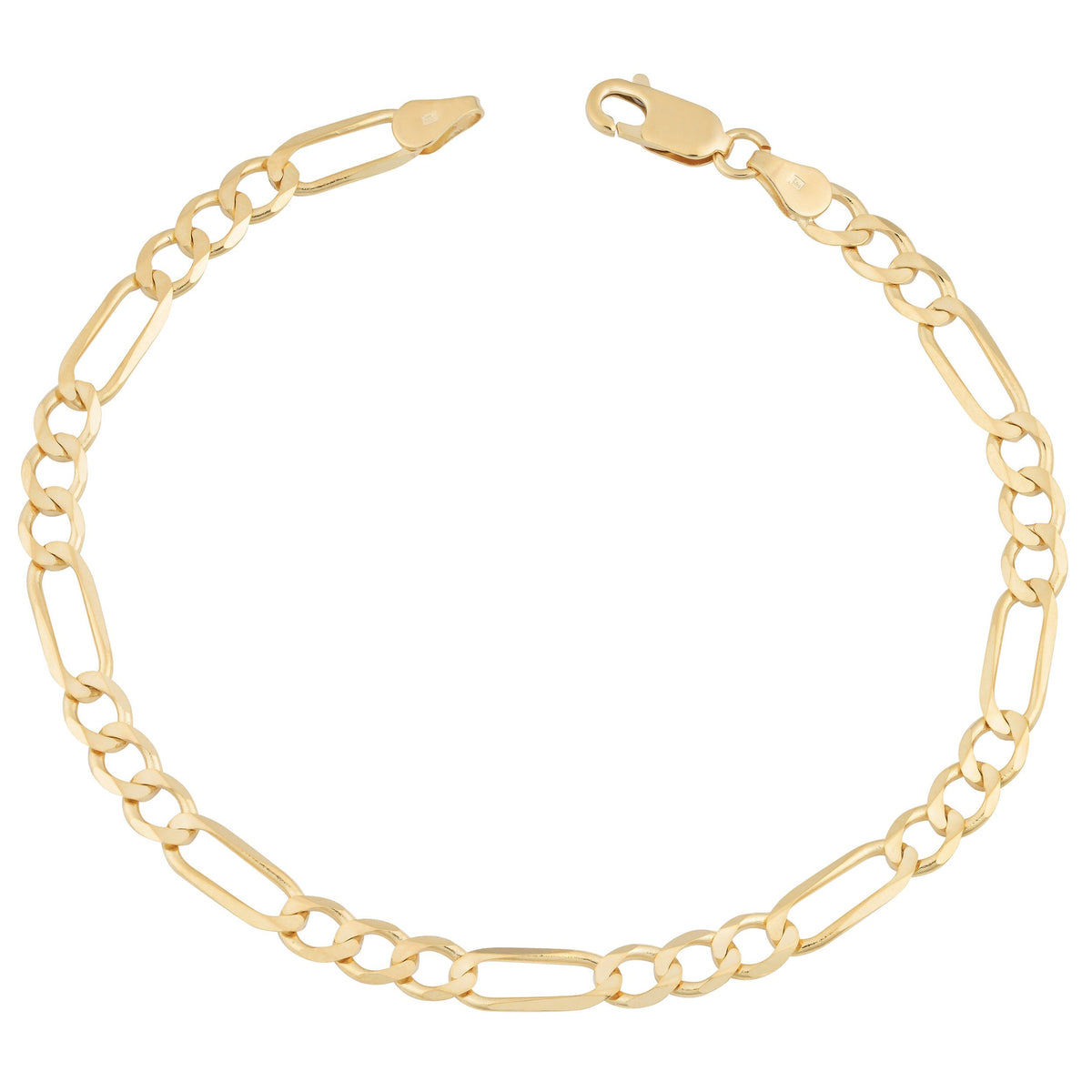 MCS Jewelry 14 Karat Yellow Gold Light Figaro Link Bracelet (Length: 7" OR 8.5") (Length: 7", Width: 4.6 mm)