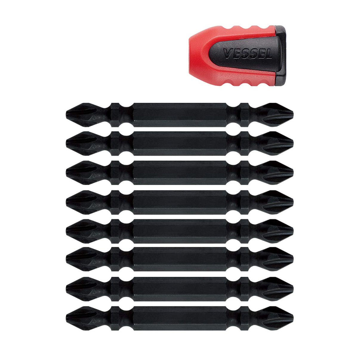 VESSEL NMCS8P2065F Sakisbo, Double-Headed Bit, 0.08 x 2.6 inches (2 x 65 mm), Set of 8, Screw Mug Catcher Included