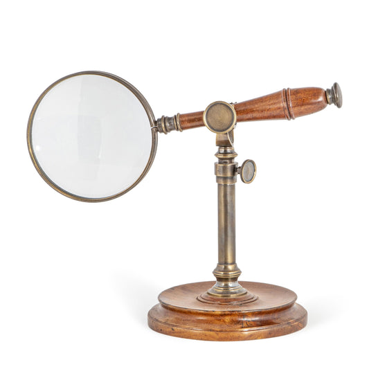 Authentic Models, Magnifying Glass with Stand, Classic Vintage Home Office Decor, Duotone Bronzed Brass & Wood - 9.8" x 4.5" x 7.1"
