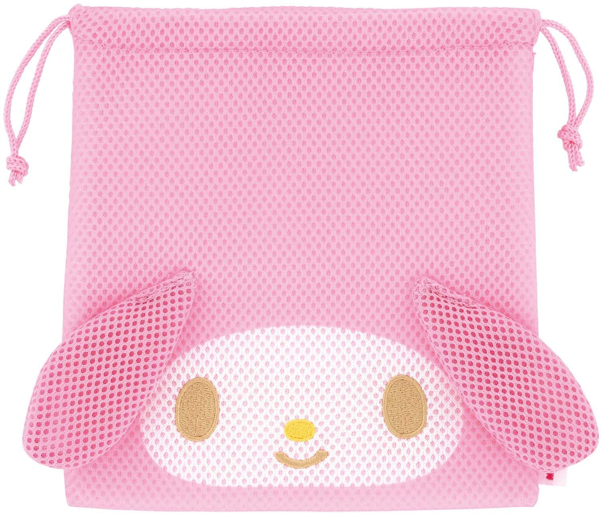 Skater ZKM1-A Sanrio My Melody Mesh Fabric Drawstring Pouch, Fully Washable, Breathable