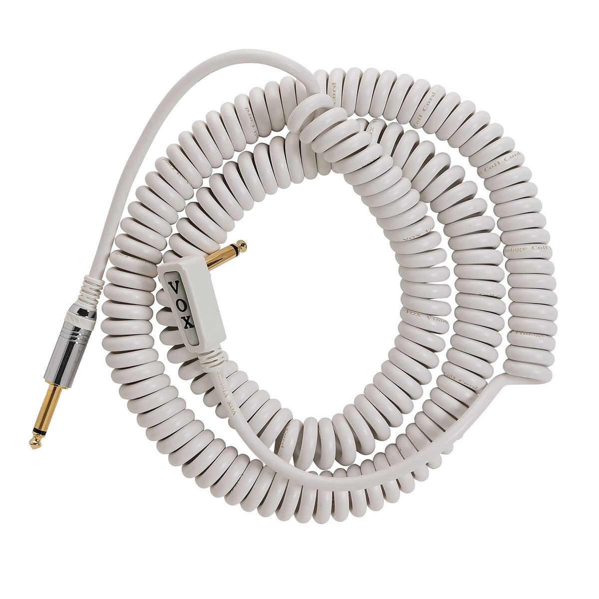 Vox VCC090WH Vintage Coiled Guitar Cable - 29.5ft, Straight to Right Angle, 1/4" TS Male, White