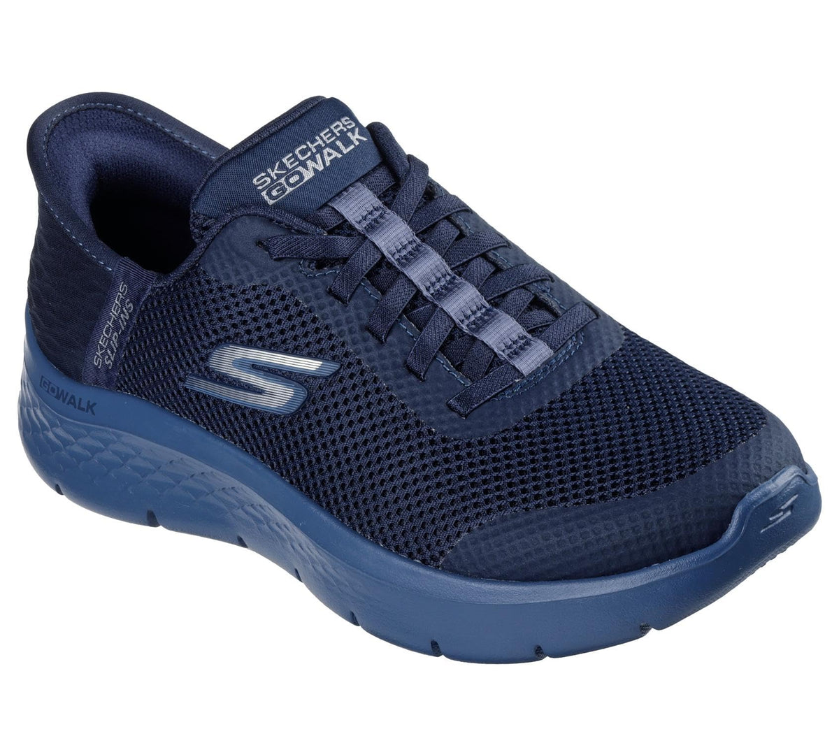 Skechers Girls' Go Walk Flex Hands Free Slip-ins Grand Entry Trainers, Navy Textile Navy Trim, 7 US
