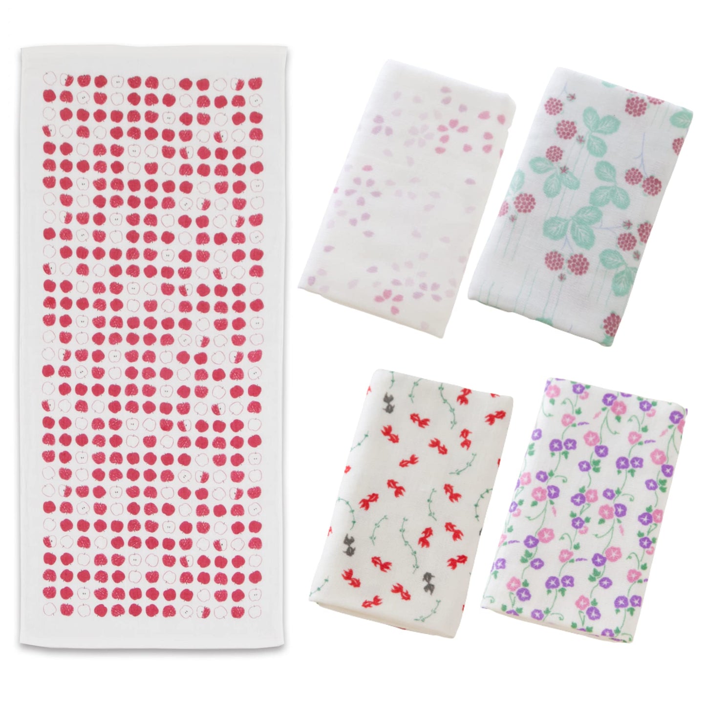 NOREN Japanese Hand Towel (Senshu Osaka Towel/Good Harvest and Prosperity - 5 Type Set) Cotton Towel/Made in Japan 100% Cotton/Quick Drying Absorbent Ultra Soft Thin/Japanese Pattern