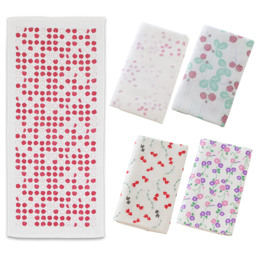 NOREN Japanese Hand Towel (Senshu Osaka Towel/Good Harvest and Prosperity - 5 Type Set) Cotton Towel/Made in Japan 100% Cotton/Quick Drying Absorbent Ultra Soft Thin/Japanese Pattern