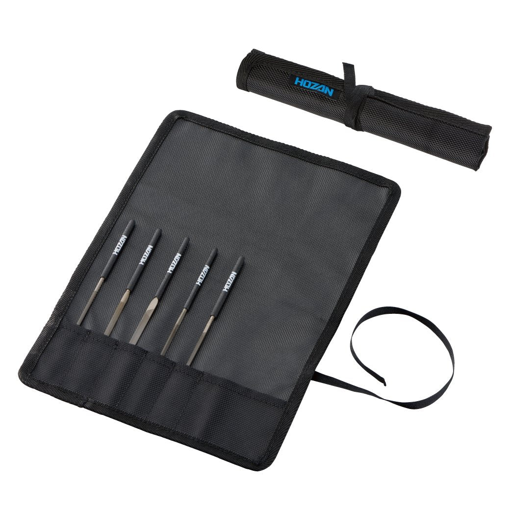 Hozan K-216 File Set, Top 140, 5-Piece Set, For Precision Finishing, Metal and Precious Metal Finishing, Includes Dedicated Sewing Case