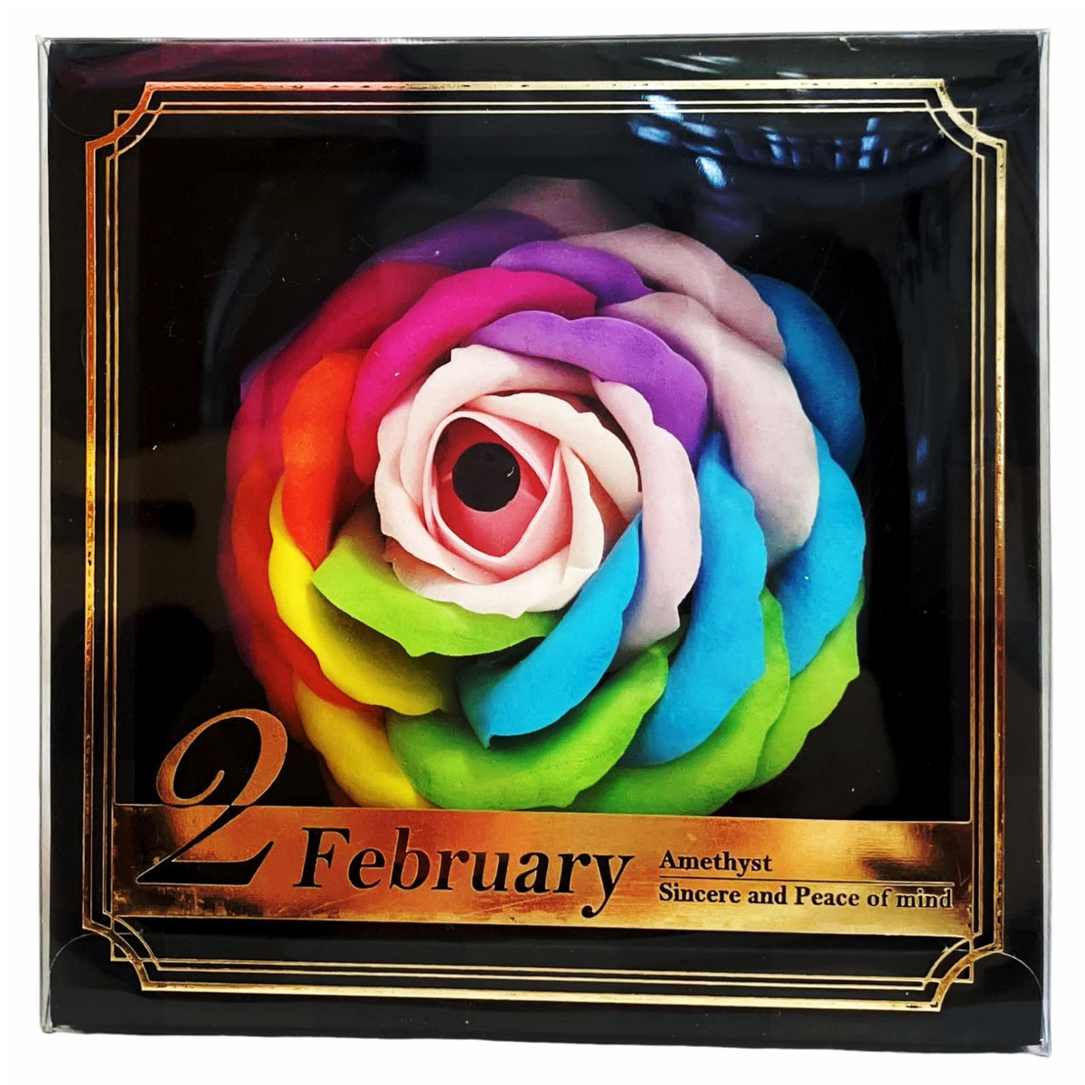 Q-FLA Soap Flower Birthday Rainbow February Birthstone Amethyst Rainbow