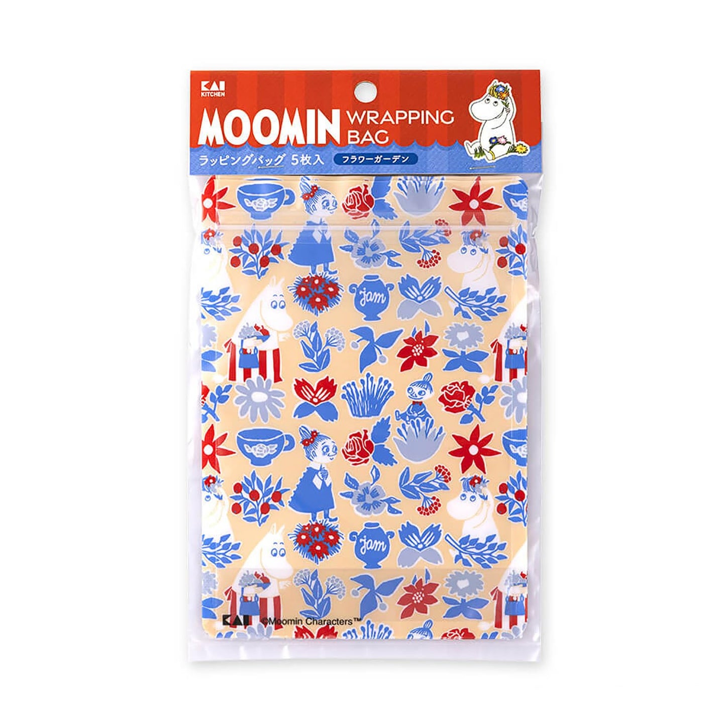 Kai DN0609 Moomin Wrapping Bag, Set of 5, Flower Garden, Candy Bag, Gift Bag, Candy Making, Orange