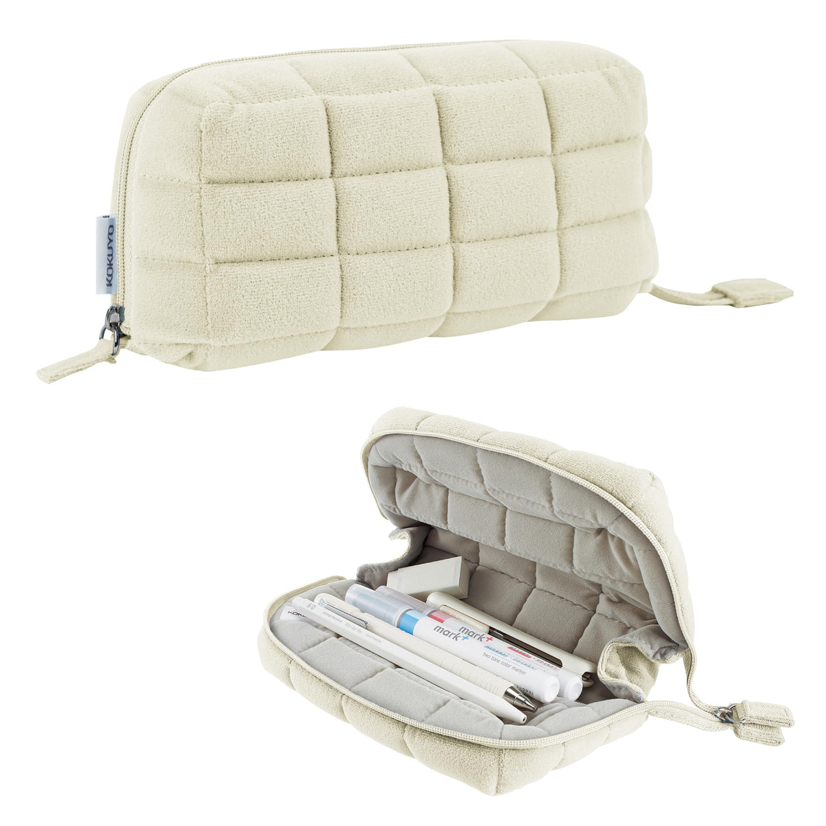 KOKUYO Padded Pencil Holder, Soft Stationery Pouch, Mococo Off-White
