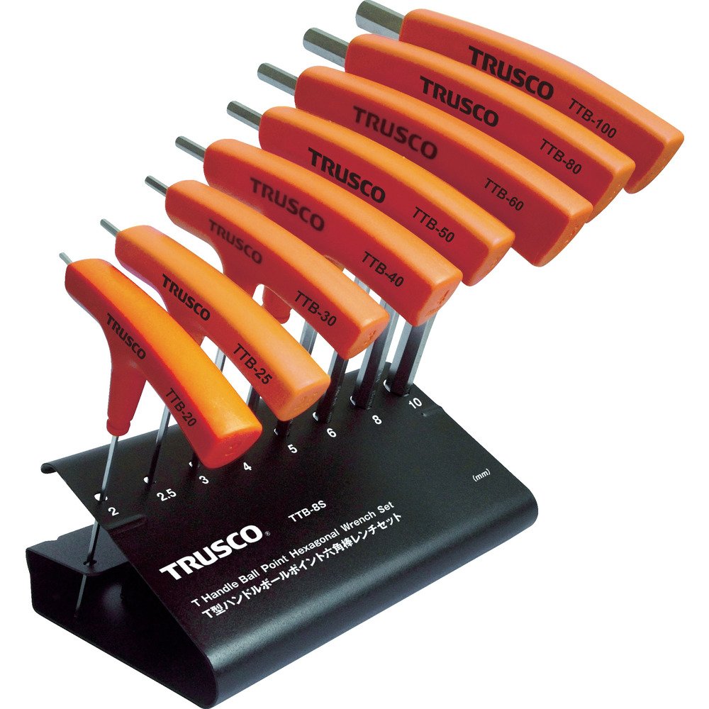 TRUSCO TTB-8S T-Handle Ball Point Hex Wrench Set, Set of 8