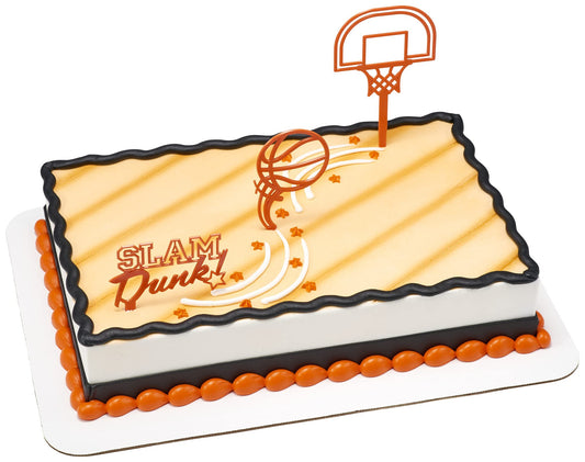 DecoPac Basketball Slam Dunk Cake Decorating Kit, 3 Piece Cake and Cupcake Toppers for Birthdays, Parties, And Team Celebrations, Orange