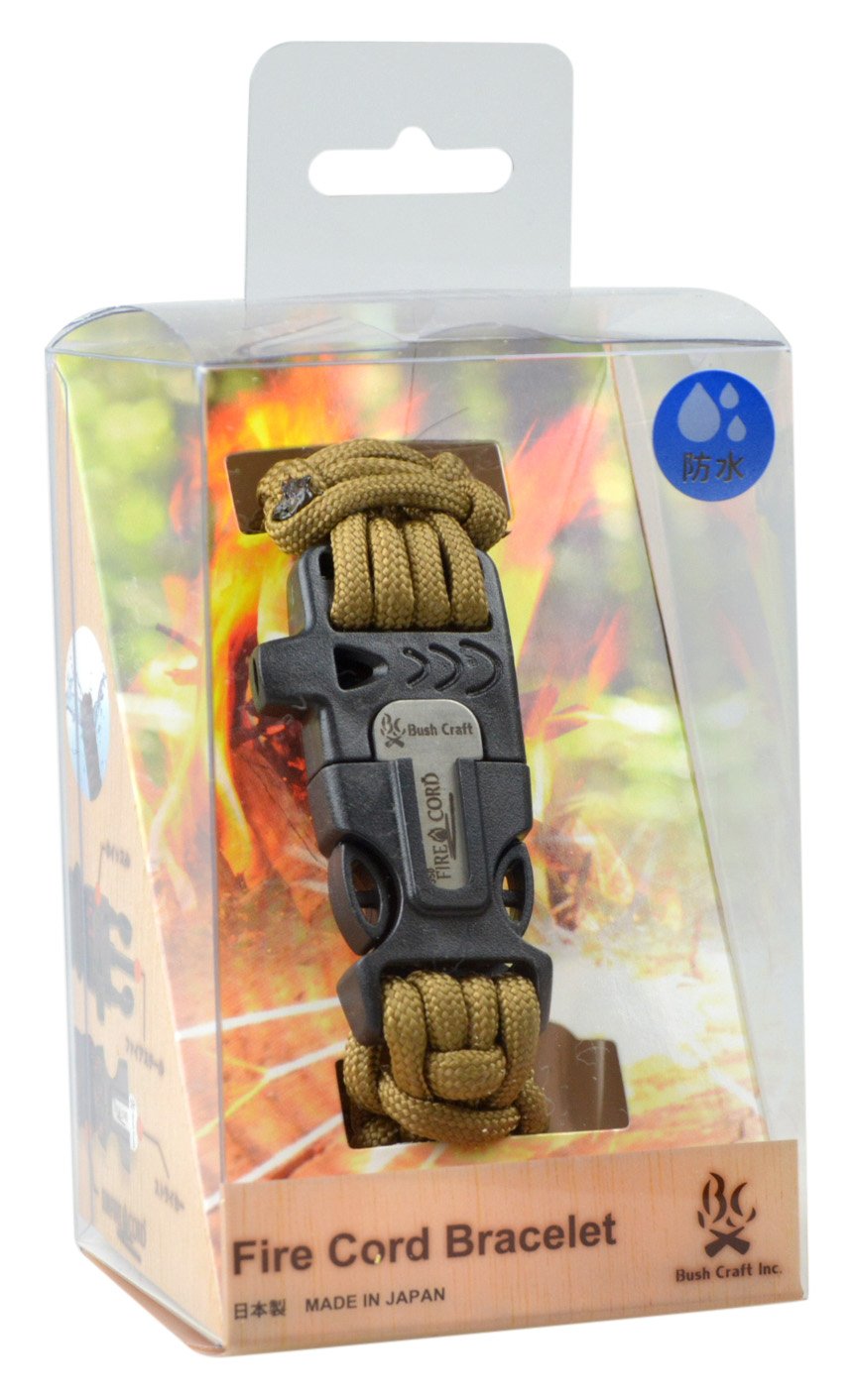 Bush Craft 02-03-550f-0013 Fire Cord Bracelet (Fire Starter String and Small Metal Match) Coyote Brown, Medium