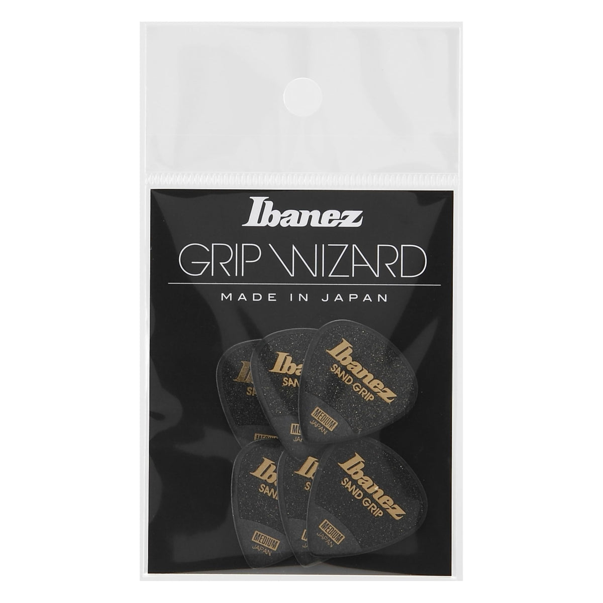 Ibanez PPA16MSGBK Grip Wizard Series, Sand Grip Picks 6 Pack 0.8mm, Black