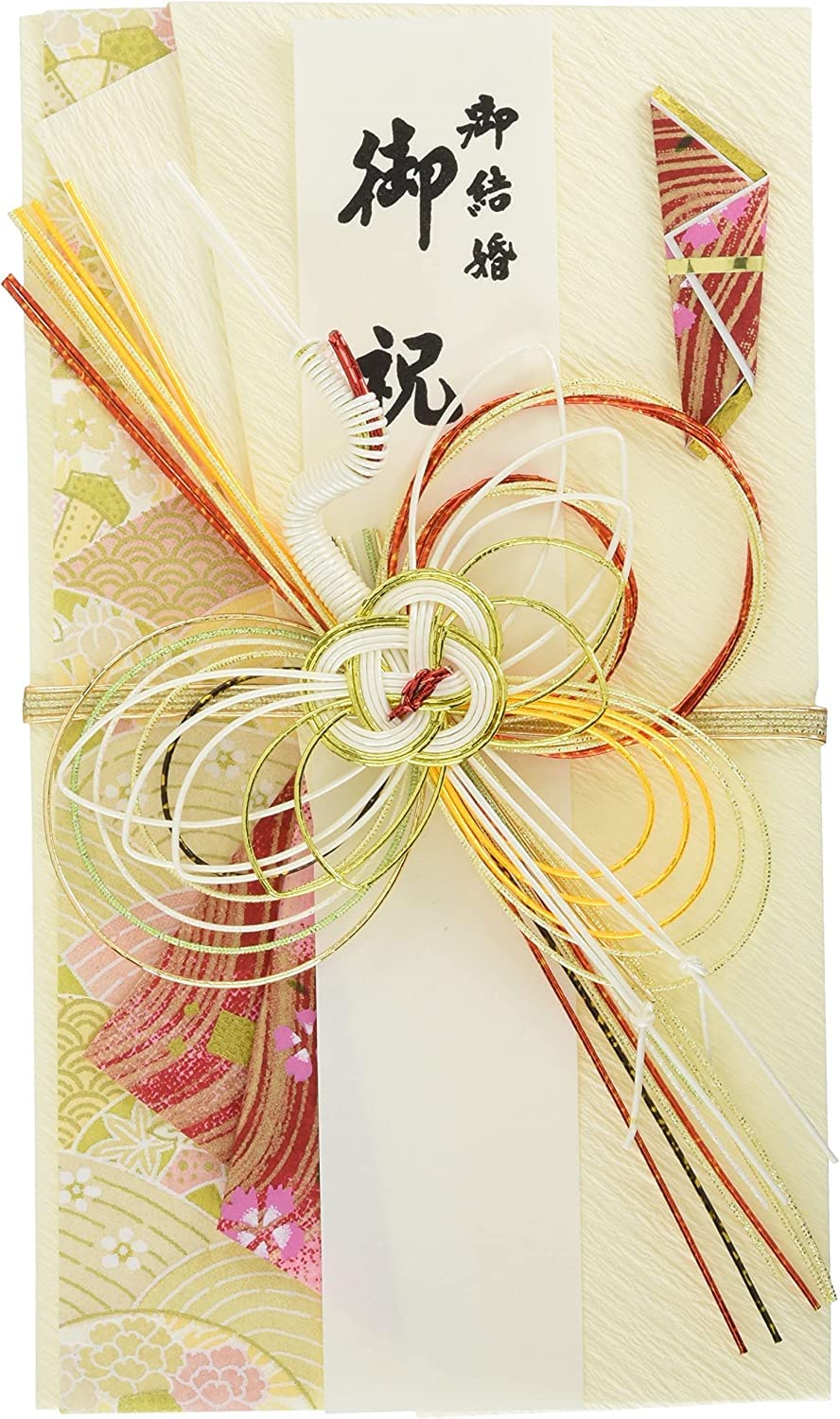 Iyo Yuuna Center V097-05 Celebration Bag, Gold Seal, Wedding Gift, Crane, Red, 7.3 x 4.1 inches (18.5 x 10.5 cm)