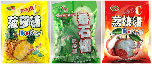 Hong Yuan Pineapple Guava Lychee Candy 3 Pack Bundle 12.3 oz Dakeyi