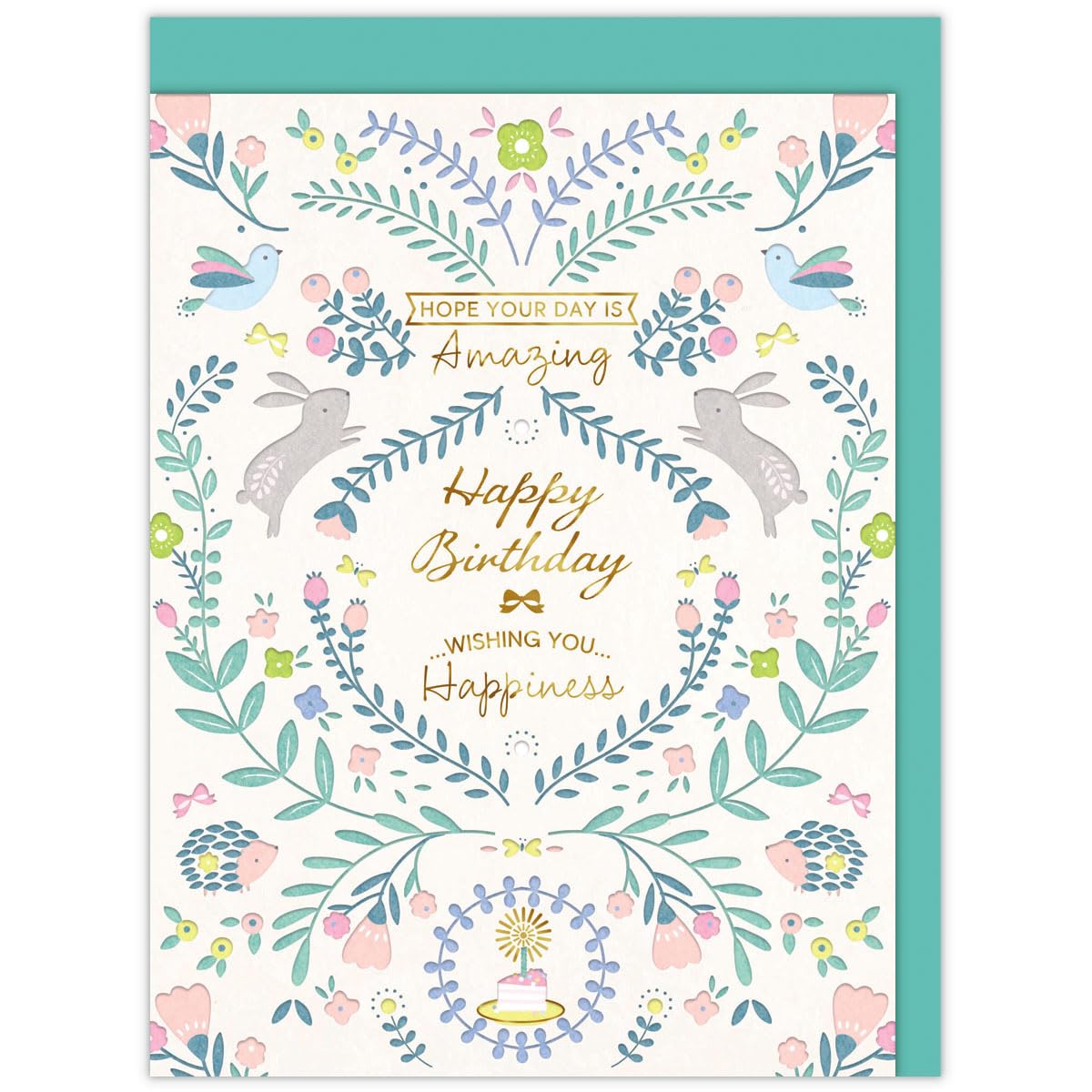 Hallmark 826437 3D Deboss Rabbit and Flower Greeting Card Birthday Celebration