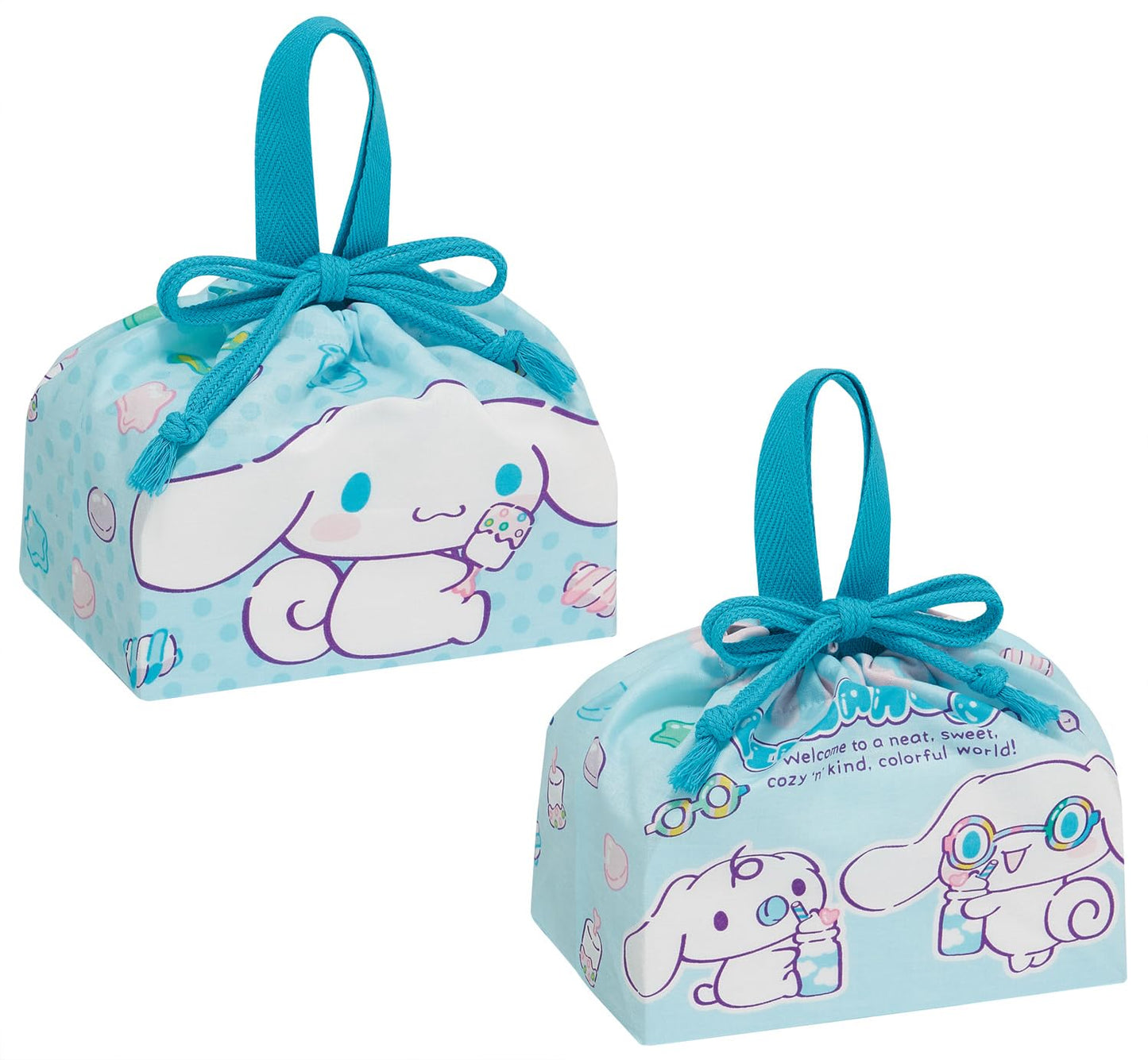 Skater KB7W-A Drawstring Lunch Bag, Bento Bag, Drawstring Bag, Set of 2, Sanrio Cinnamorol, Marshmallow