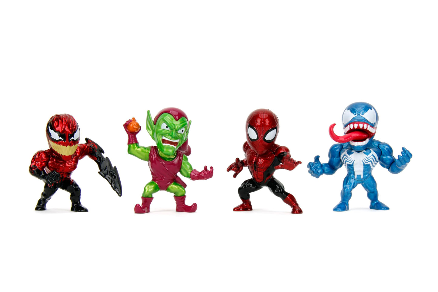 Jada Spider-Man Metalfigs 4-Pack – Collectible 2.5” Metal Figures – Spider-Man, Green Goblin, Toxin, Venom – Classic Marvel Heroes,