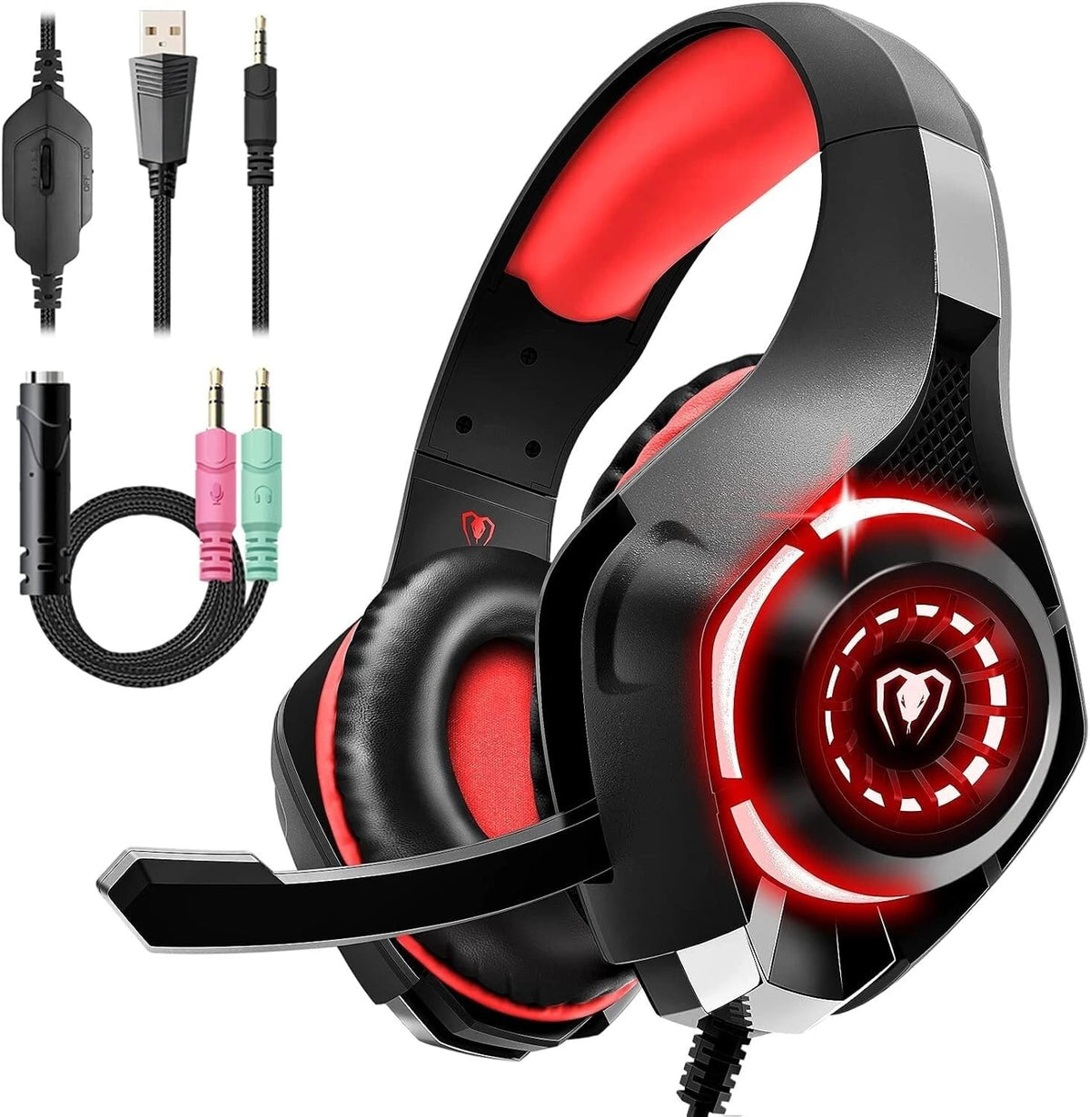 7.1 Gaming Headset for PC, PS4/PS5 Console, Laptop - Computer Headphones With Noise Cancelling Mic, LED Lights