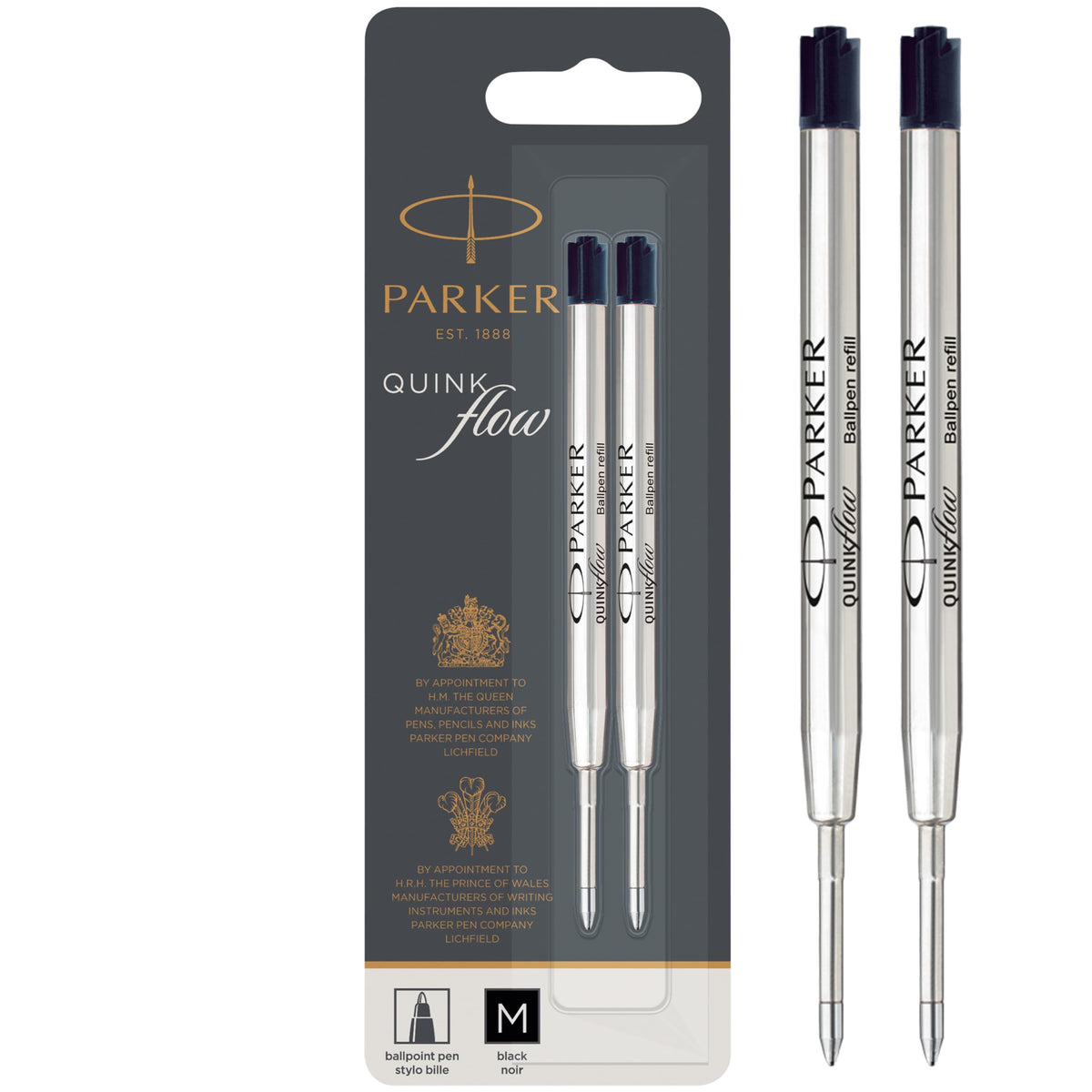 PARKER QUINKflow Ballpoint Pen Ink Refill, Medium Tip, Black, 2 Pack