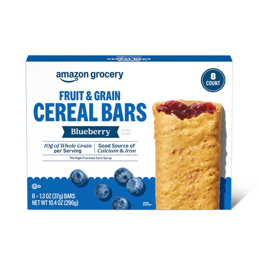 Amazon Grocery, Blueberry Fruit & Grain Cereal Bars, 1.3 Oz, 8 Ct