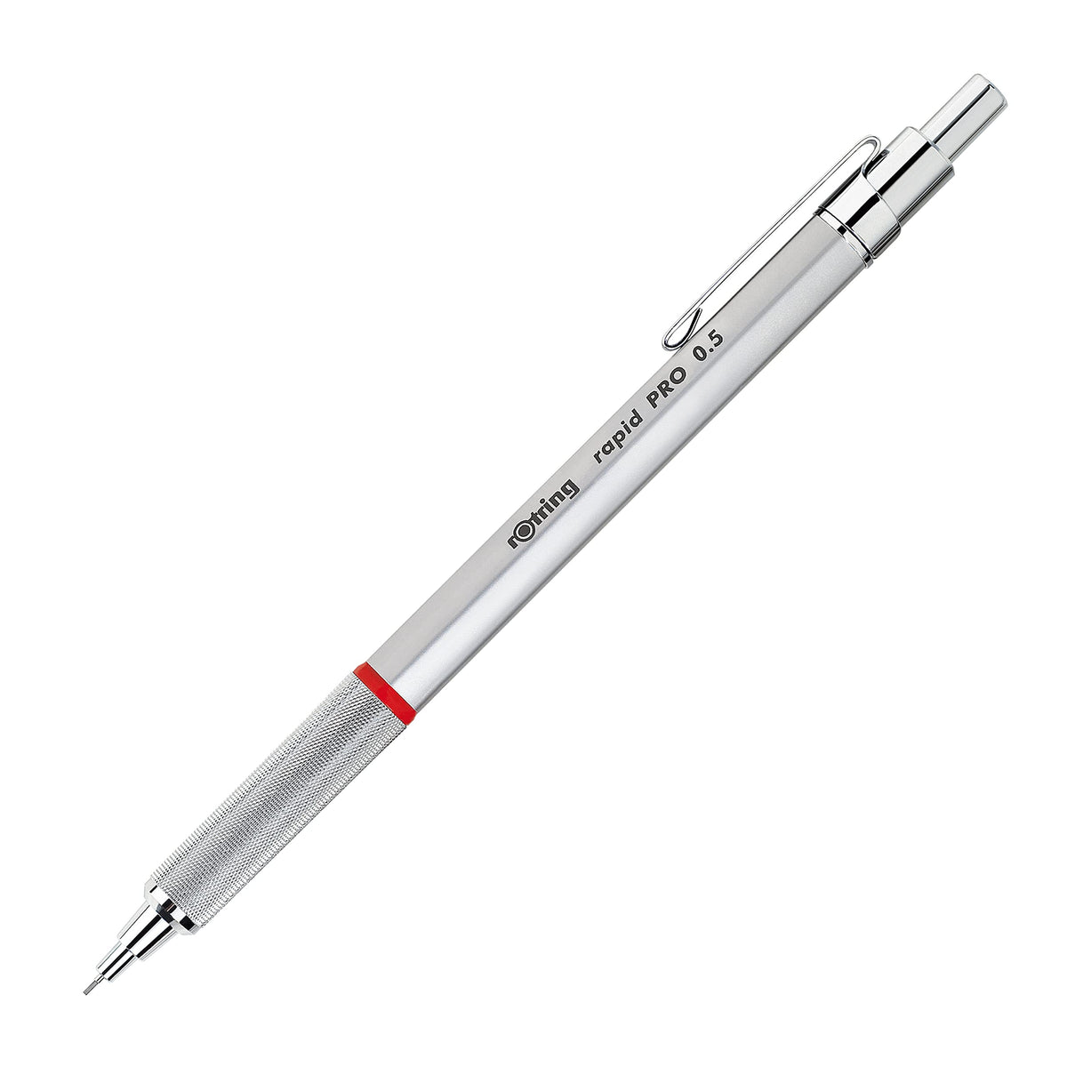 rOtring Rapid Pro Retractable Ballpoint Technical Drawing Pen, Medium Point, Blue Ink, Silver Full-Metal Body