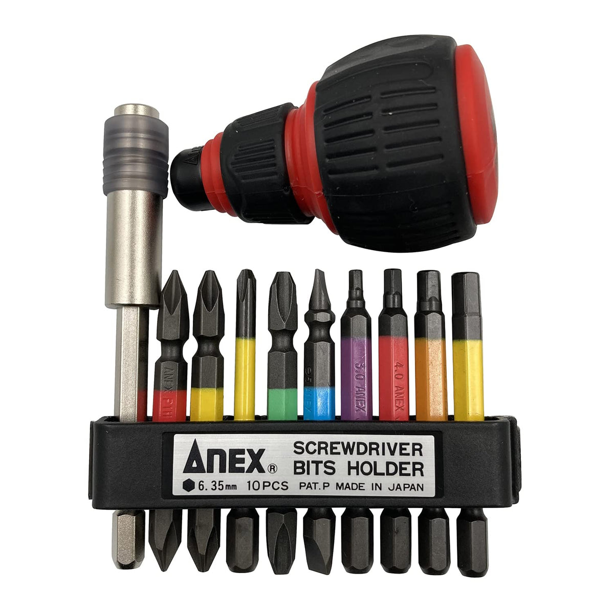 ANEX ACMH9-EH Color Bit Extension Holder, Replacement Handle, Holder Included, Set of 9