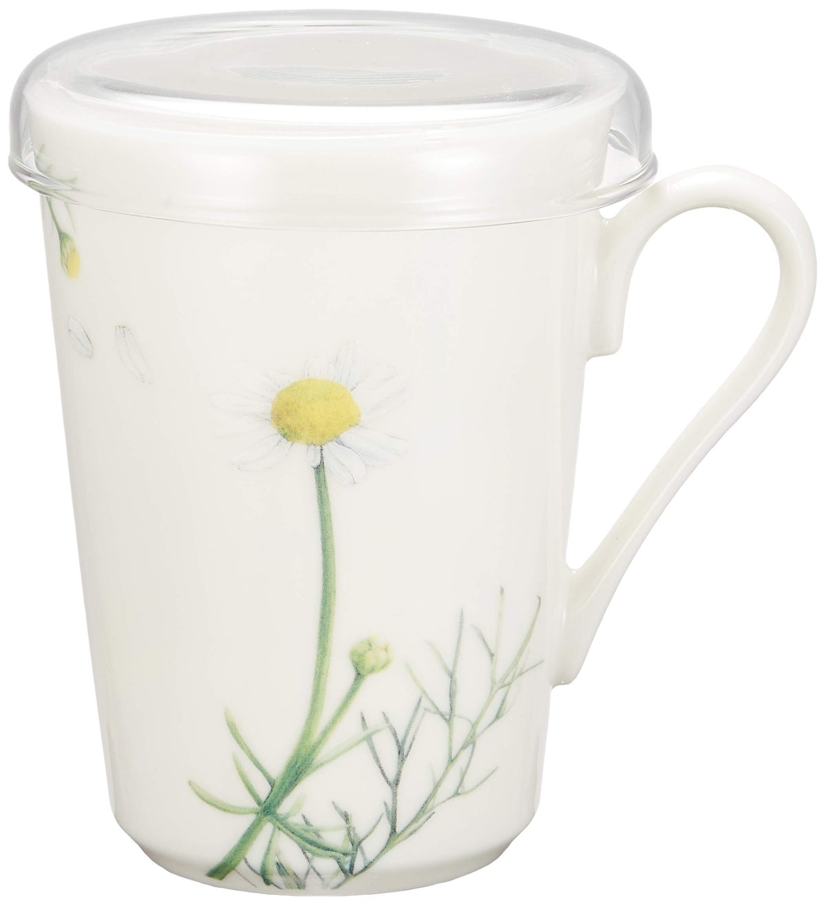 LA AM20-6-12 Toujours Teamate Mug, Chamomile Pattern, White (with Tea Strainer)