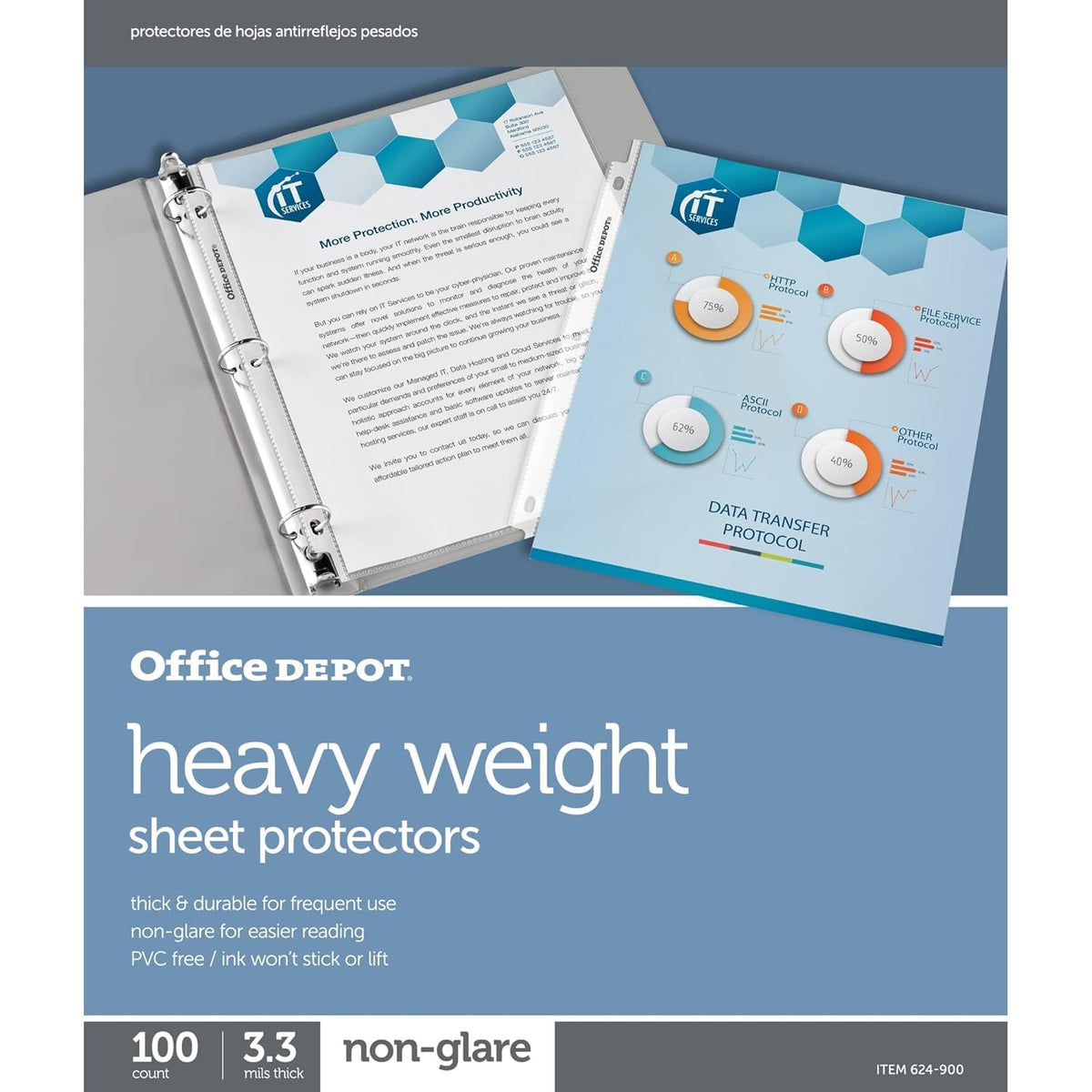 Office Depot Heavyweight Non-Glare Sheet Protectors, 8 1/2in. x 11in., Clear, Pack of 100, 97124