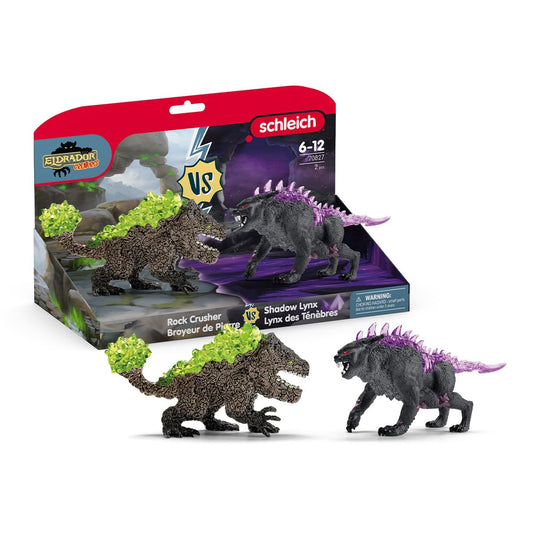 Schleich Eldrador Creatures | Dark Lynx vs Stone Crusher 70827 | Eldrador Creature Figures with Crystal Elements | Monster Toy from 7 Years | 2-Piece Set