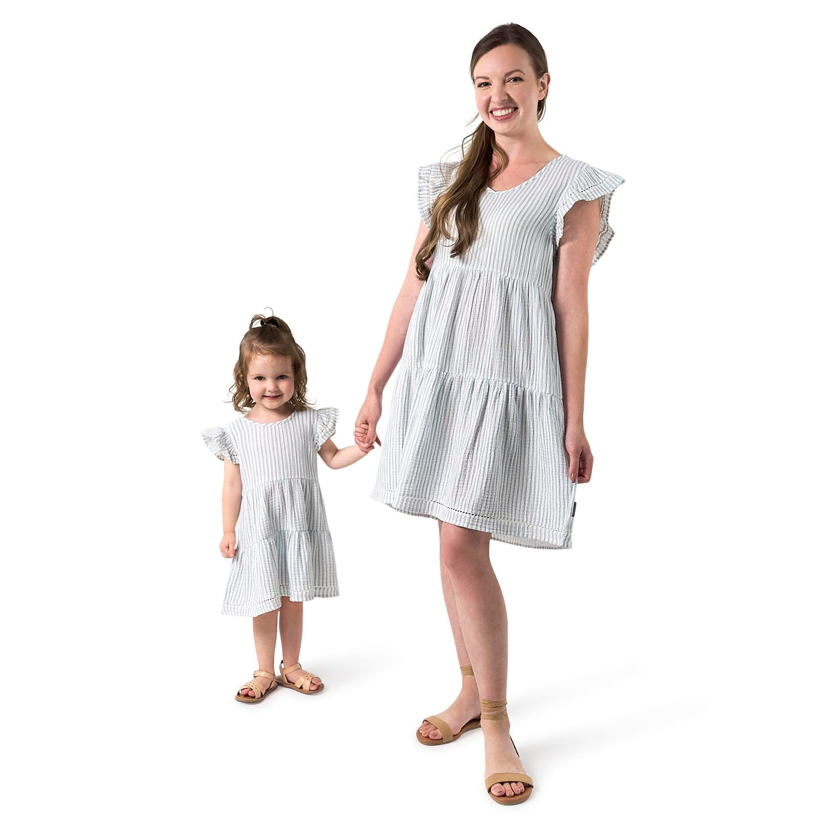 Modern Moments by Gerber Baby Girls' Mommy and Me Gauze Dress, Teal Stripe, 12 Months
