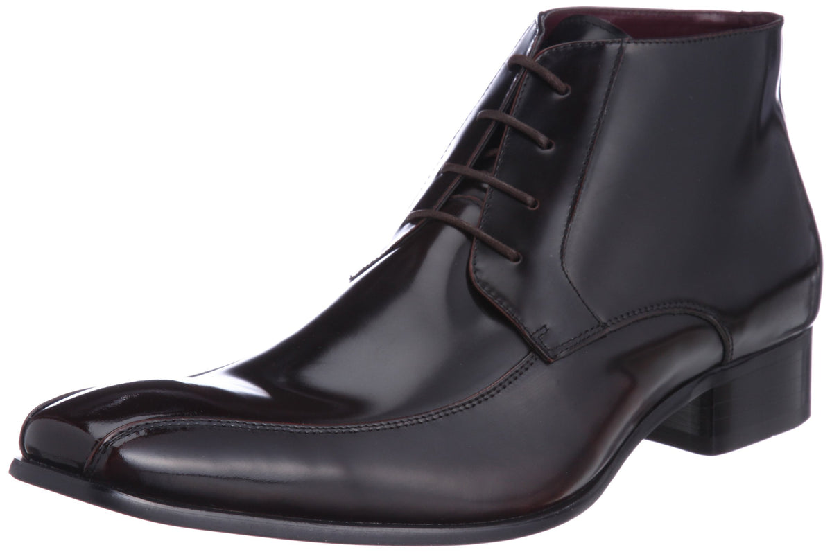 SARABANDE(サラバンド) Men's Square Toe Cow Leather Feathers Lace Up Dress Boots/775, Dark Brown, 25.5 cm