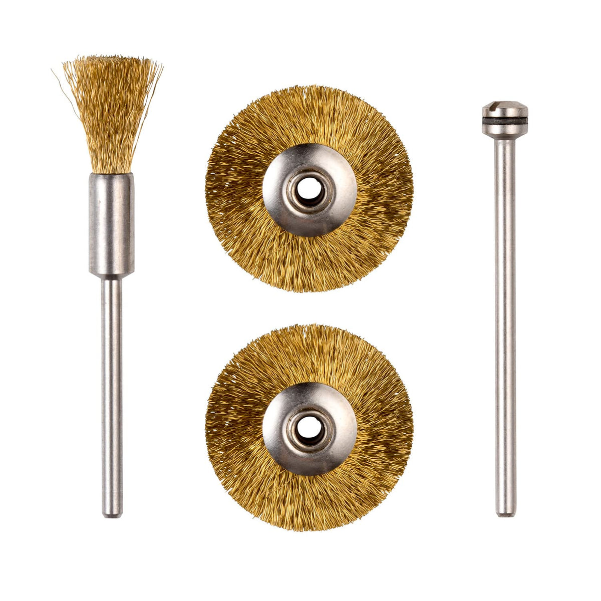 PROXXON No. 28960 Brass Wire Brush, Set of 3, with Shaft, Broom Disc Type, Shaft Diameter 0.09 inch (2.35 mm)