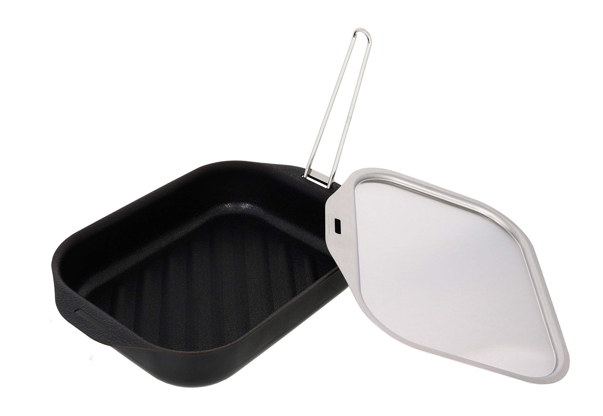 Takagi Glee-ru Handle Removable Grill Pan with Stainless Steel Lid and Handle, Corner Set of 3