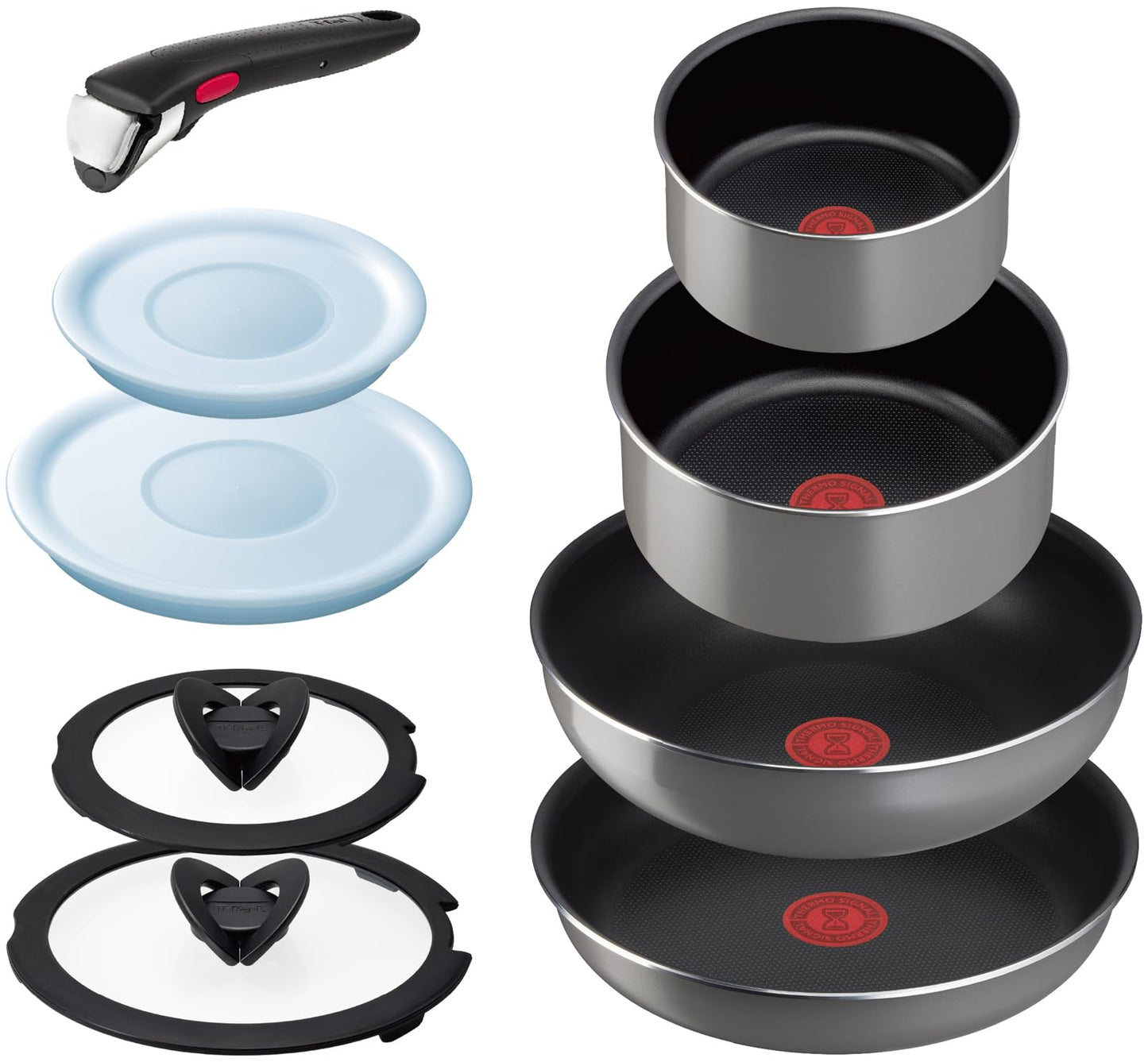 Tefal L16199 Tifal Handle Removable Pot Frying Pan Set, 9-piece Set, For Gas Fire, Ingenio Neo Phrase Gray, Non-Stick Gray
