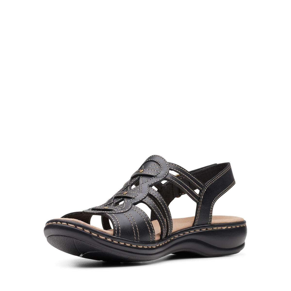 Clarks womens Leisa Janna Sandal, Black Leather, 12 Wide US