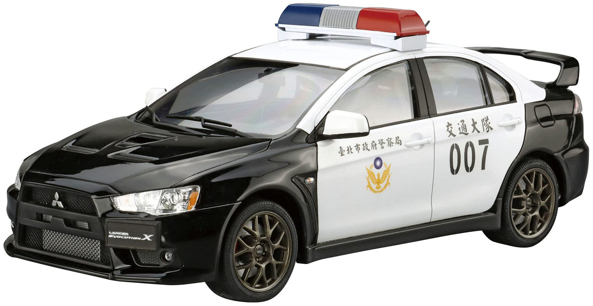 Aoshima Bunka Kyozai 1/24 The Patrol Car Series SP Mitsubishi CZ4A Lancer Evolution X Patrol Car 2007 Taipei City Government Police Bureau Plastic Model