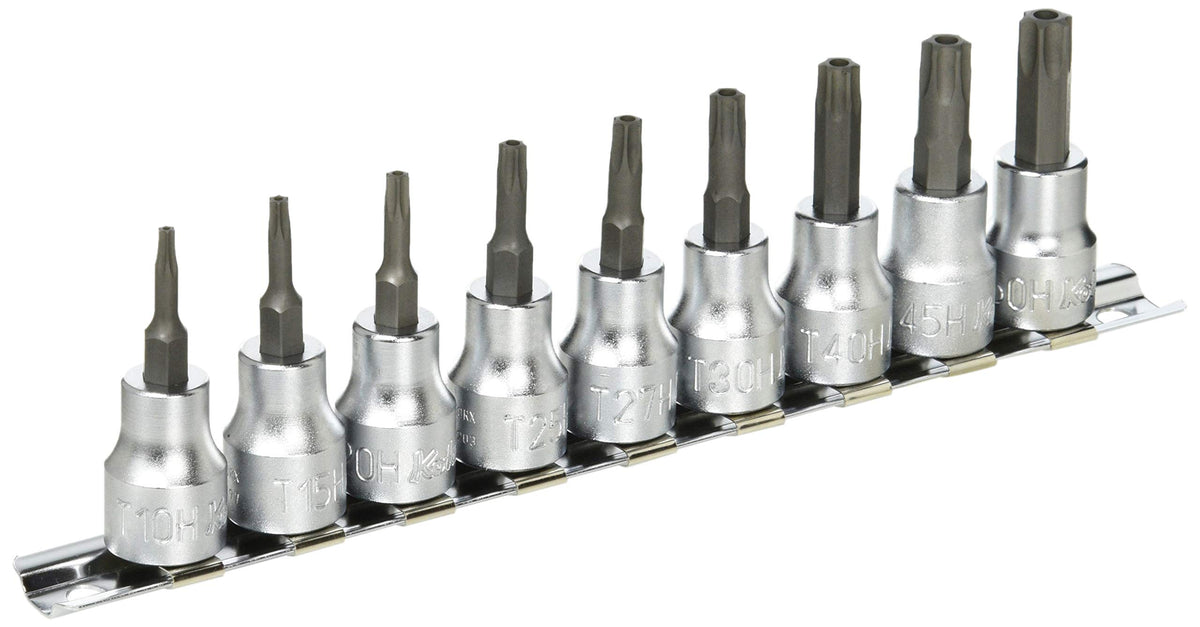 Ko-ken RS3025/9-HOLE 3/8 Sq. Dr. 9 Pc Tamper-Resistant TORX Bit Socket Set
