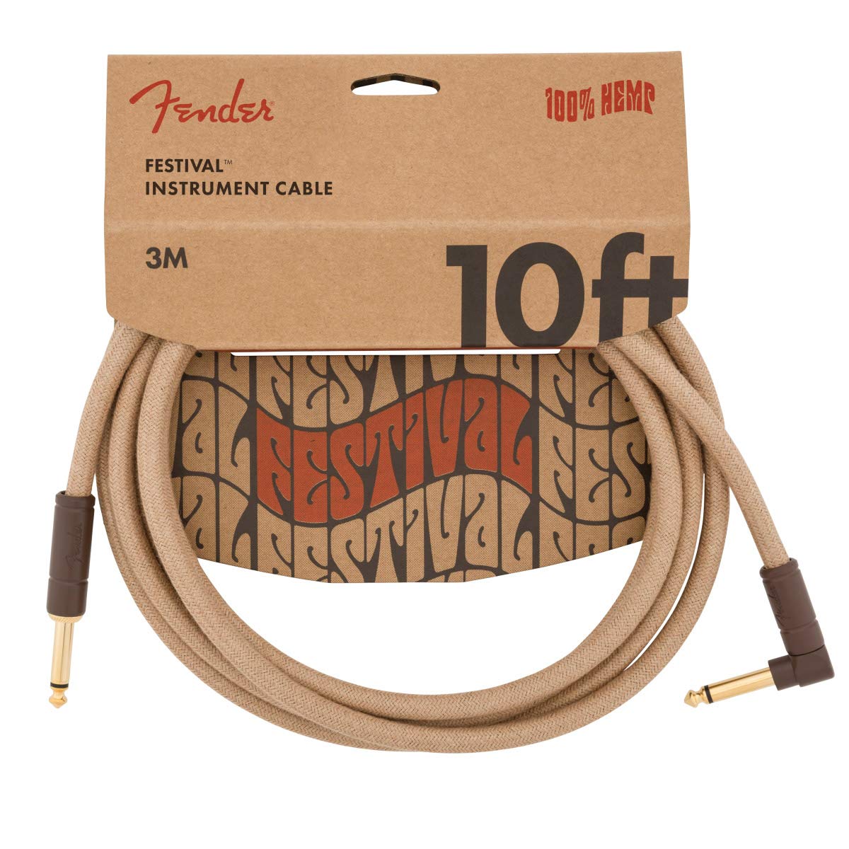 Fender Festival Hemp Straight to Right Angle Instrument Cable - 10 Foot Natural