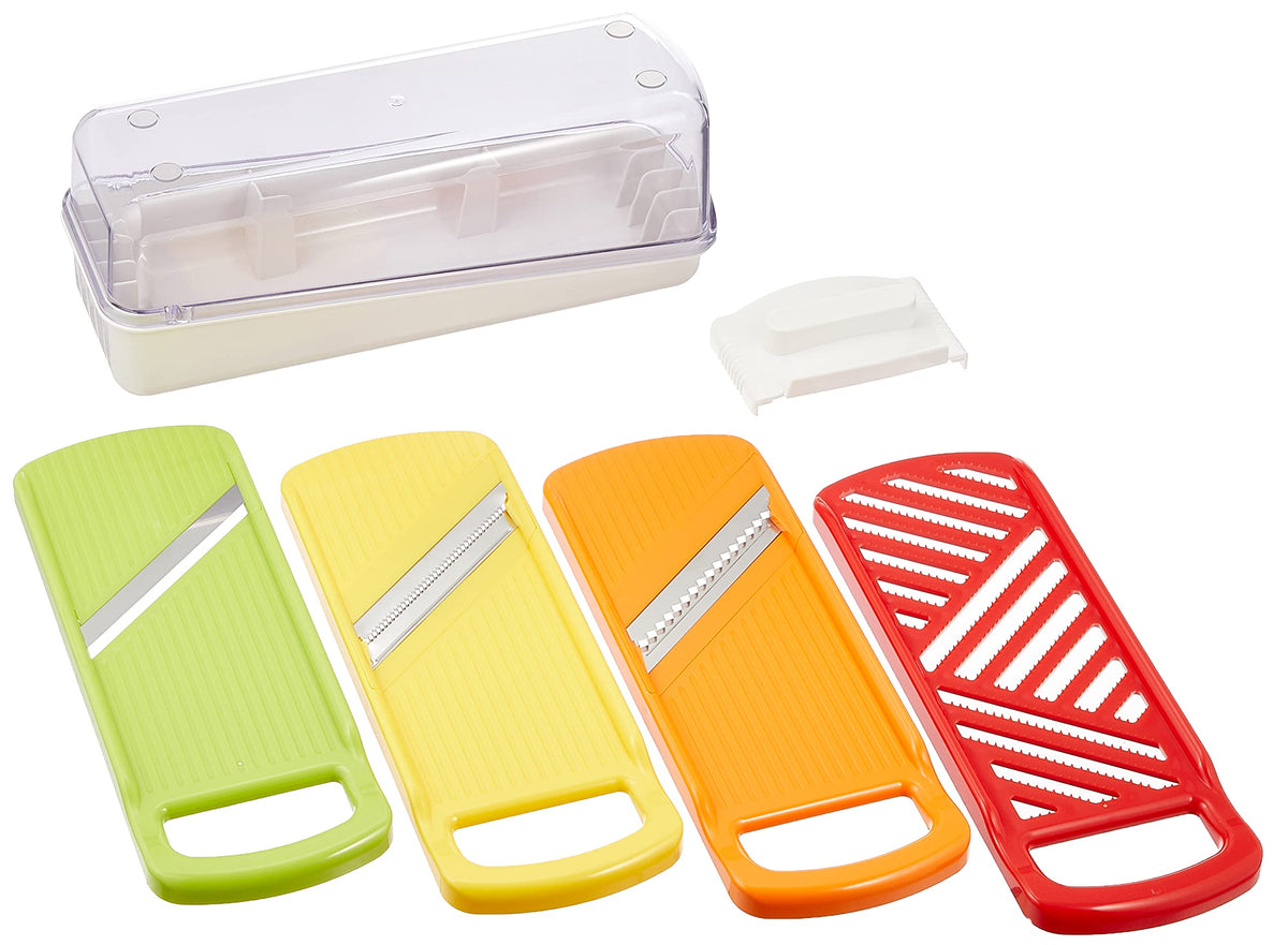 WAHEI FREIZ ME-7287 Slicer Set, Made in Japan, Julienne Slicer, Tsumami Cutter, Grater, Safety Holder, Storage Case Included