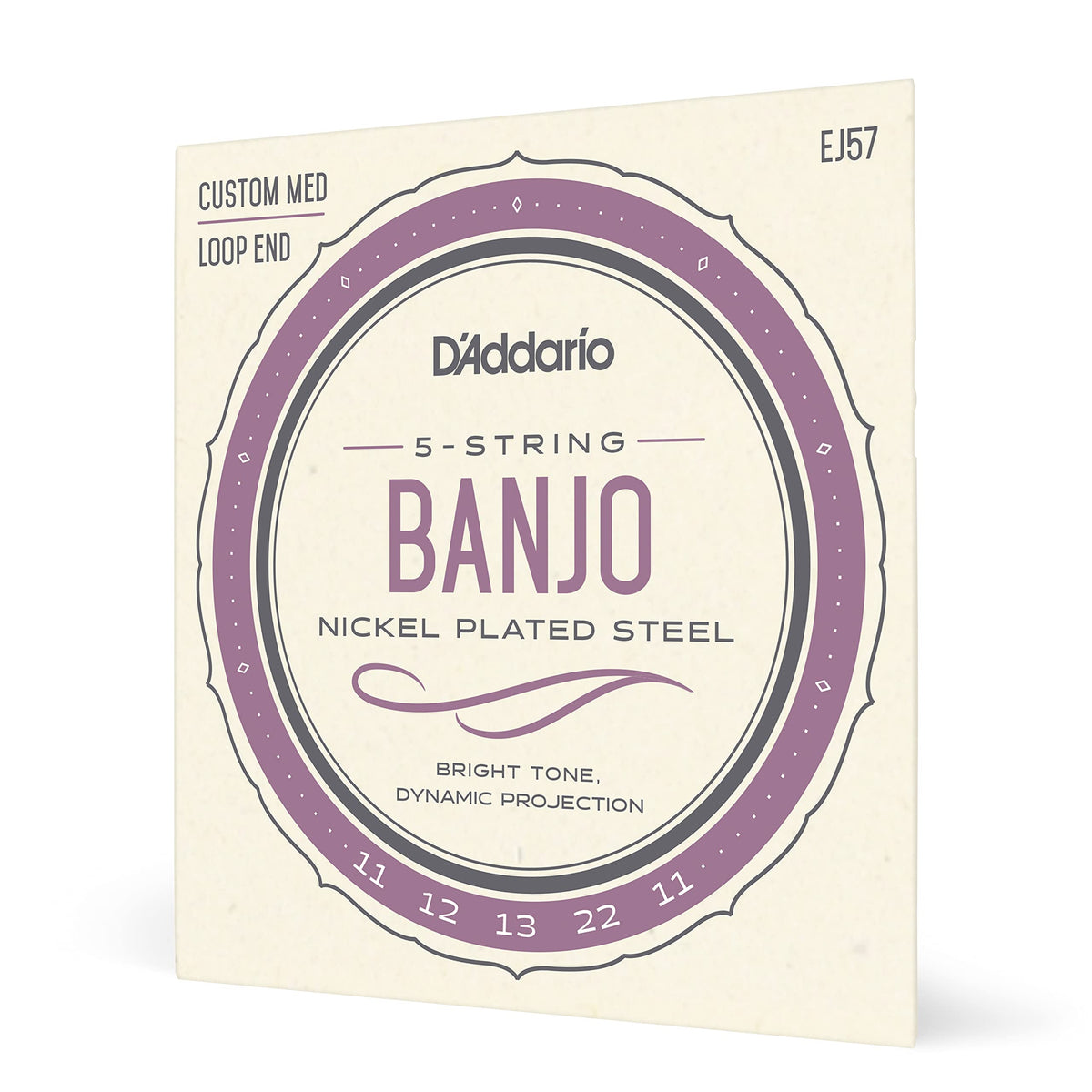D'Addario Banjo Strings, Nickel-Plated Steel, EJ57, Custom Medium Gauge 11-22, 5-String Set, Pack of 1